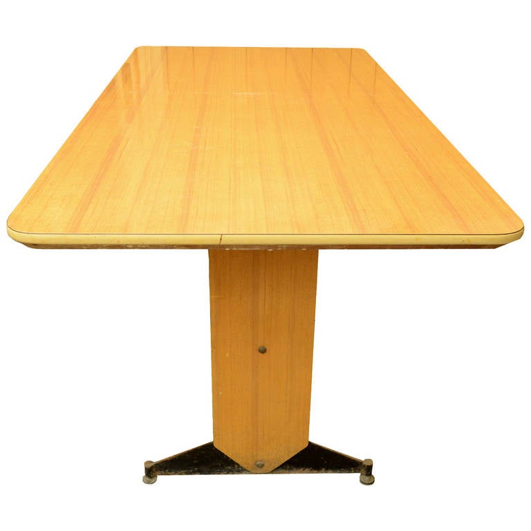 1940s Laminated Wood Dining Table Six Chairs Seat Skai Covered  Italian Design For Sale 2