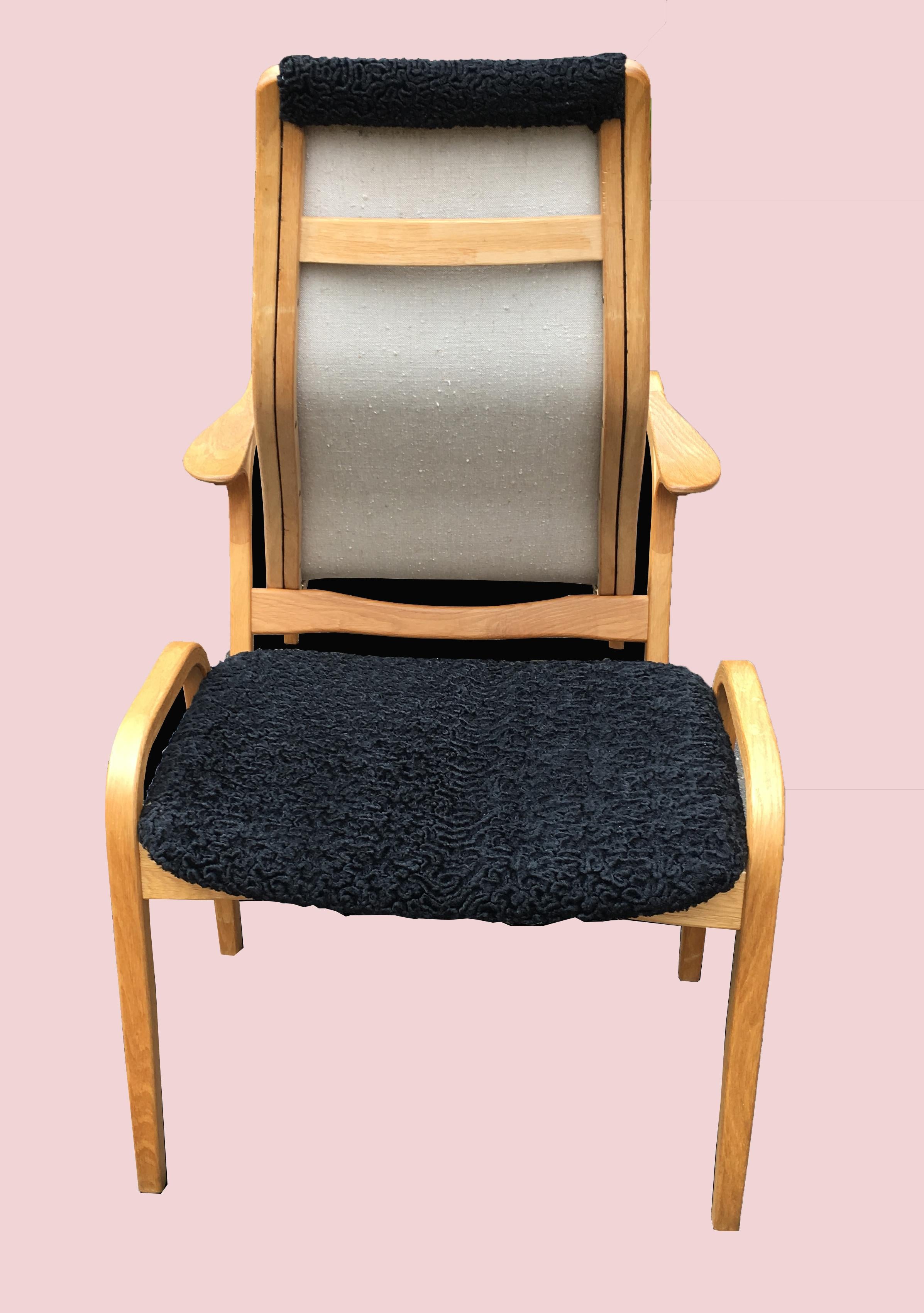 Swedish Lamino Chair and Footstool by Yngve Ekstrom for Swedese in Oak and Black Karakul