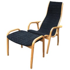 Lamino Chair and Footstool by Yngve Ekstrom for Swedese in Oak and Black Karakul
