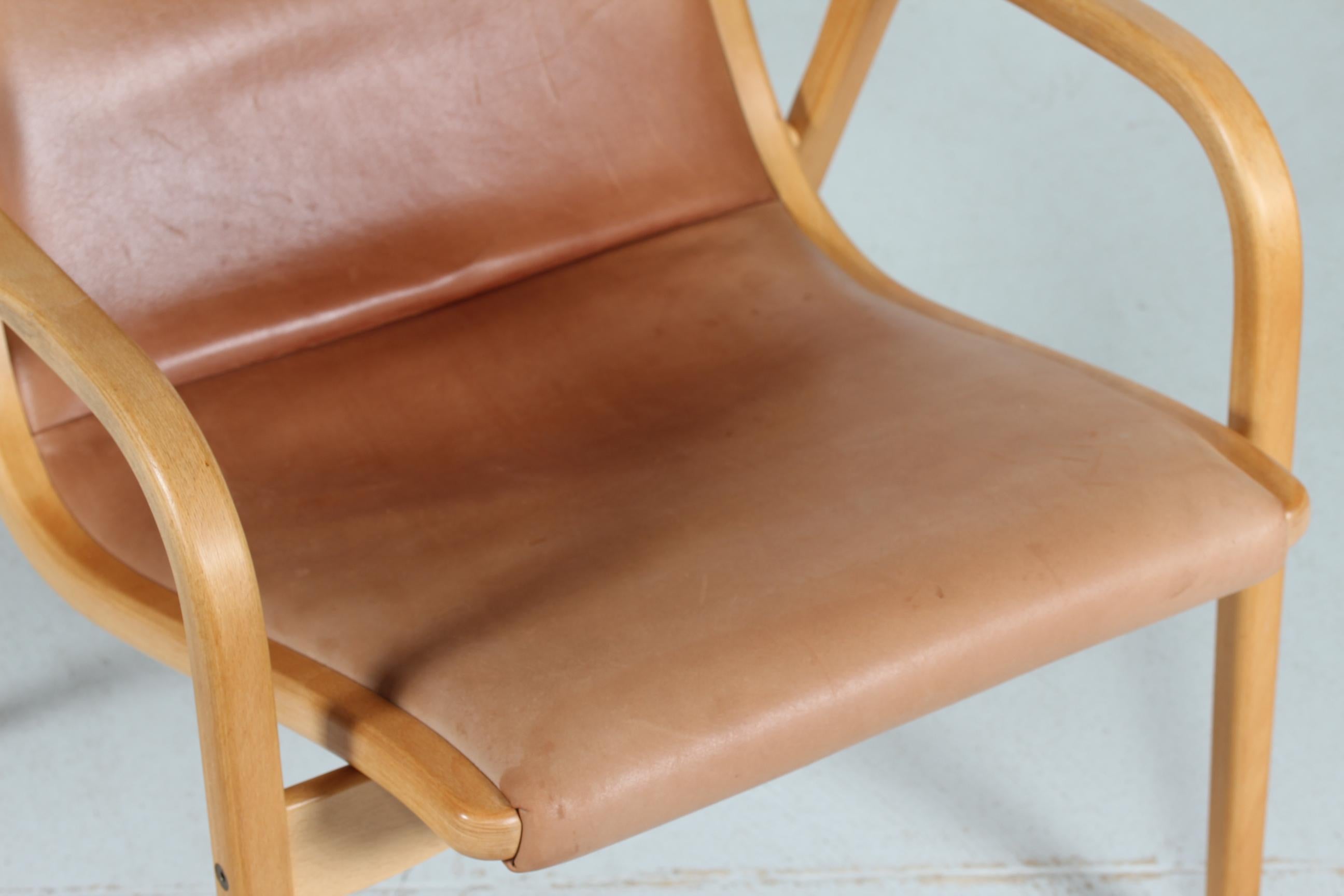Mid-Century Modern Lamino Chair and Stool by Yngve Ekström with Leather Made by Swedese, Sweden