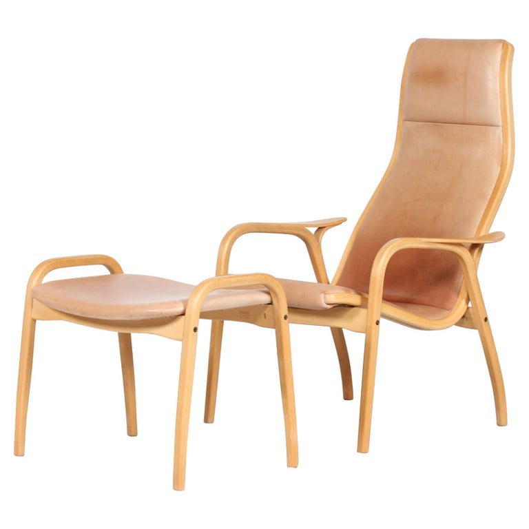 Lamino Chair and Stool by Yngve Ekström with Leather Made by Swedese,  Sweden For Sale at 1stDibs