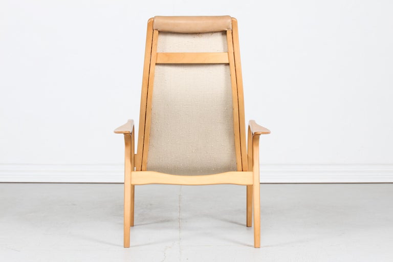Mid-Century Modern Lamino Chair by Yngve Ekström with Cognac Colored Leather Made by Swedese Sweden For Sale