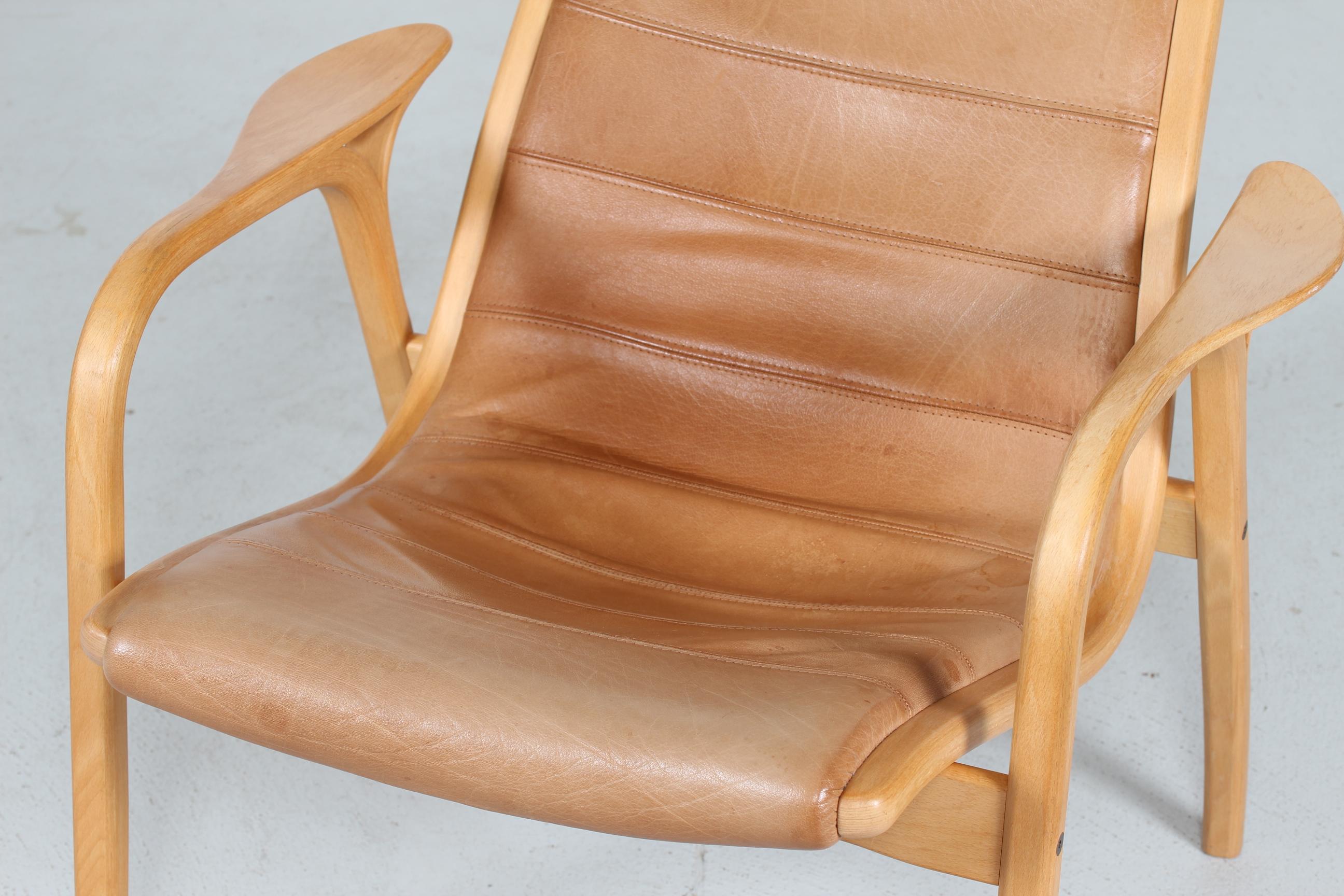 Lamino Chair by Yngve Ekström with Cognac Colored Leather Made by Swedese Sweden In Good Condition For Sale In Aarhus C, DK