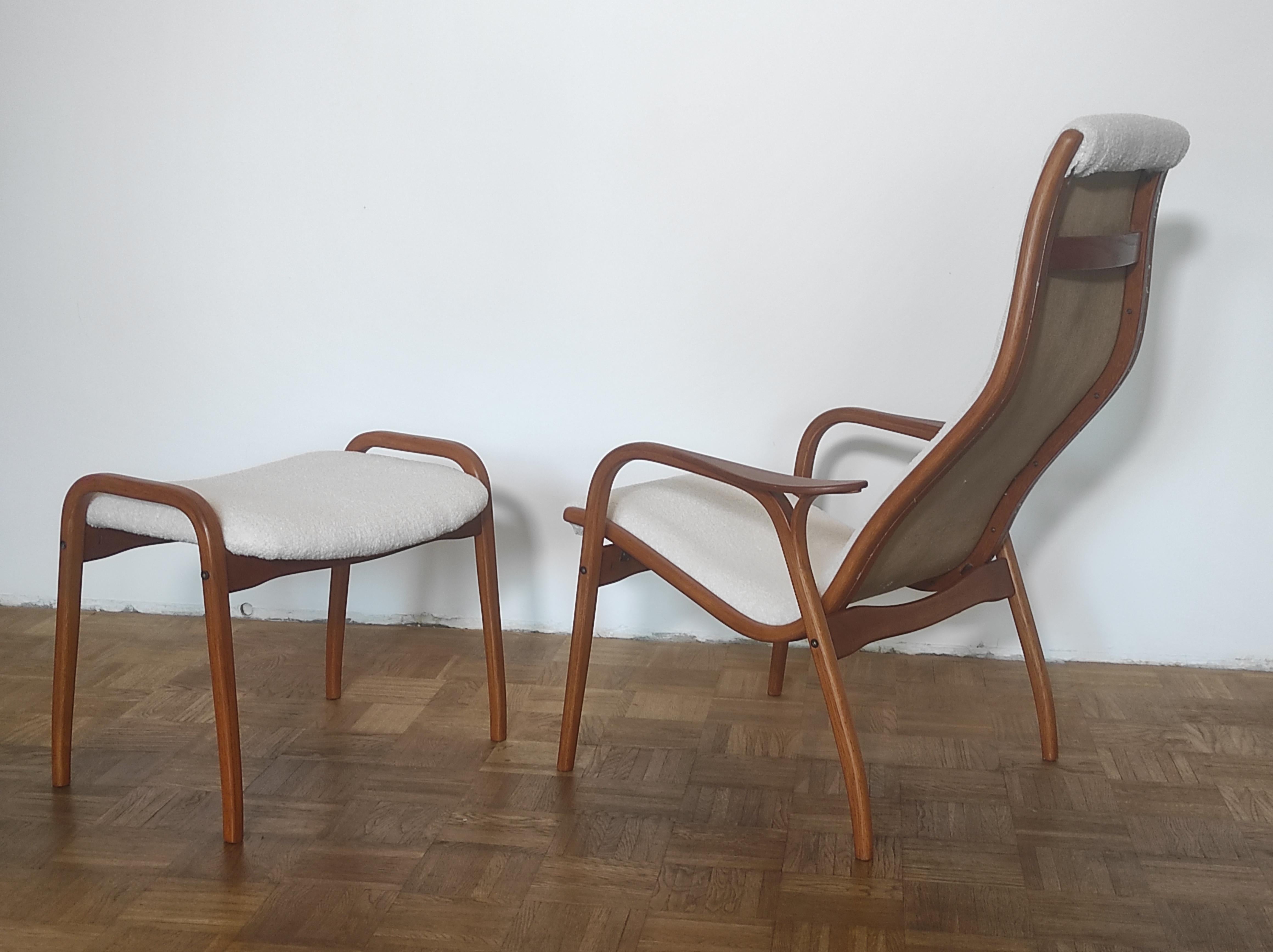 Mid-20th Century Lamino Longue Armchair and Stool By Yngve Ekstrom 1960s