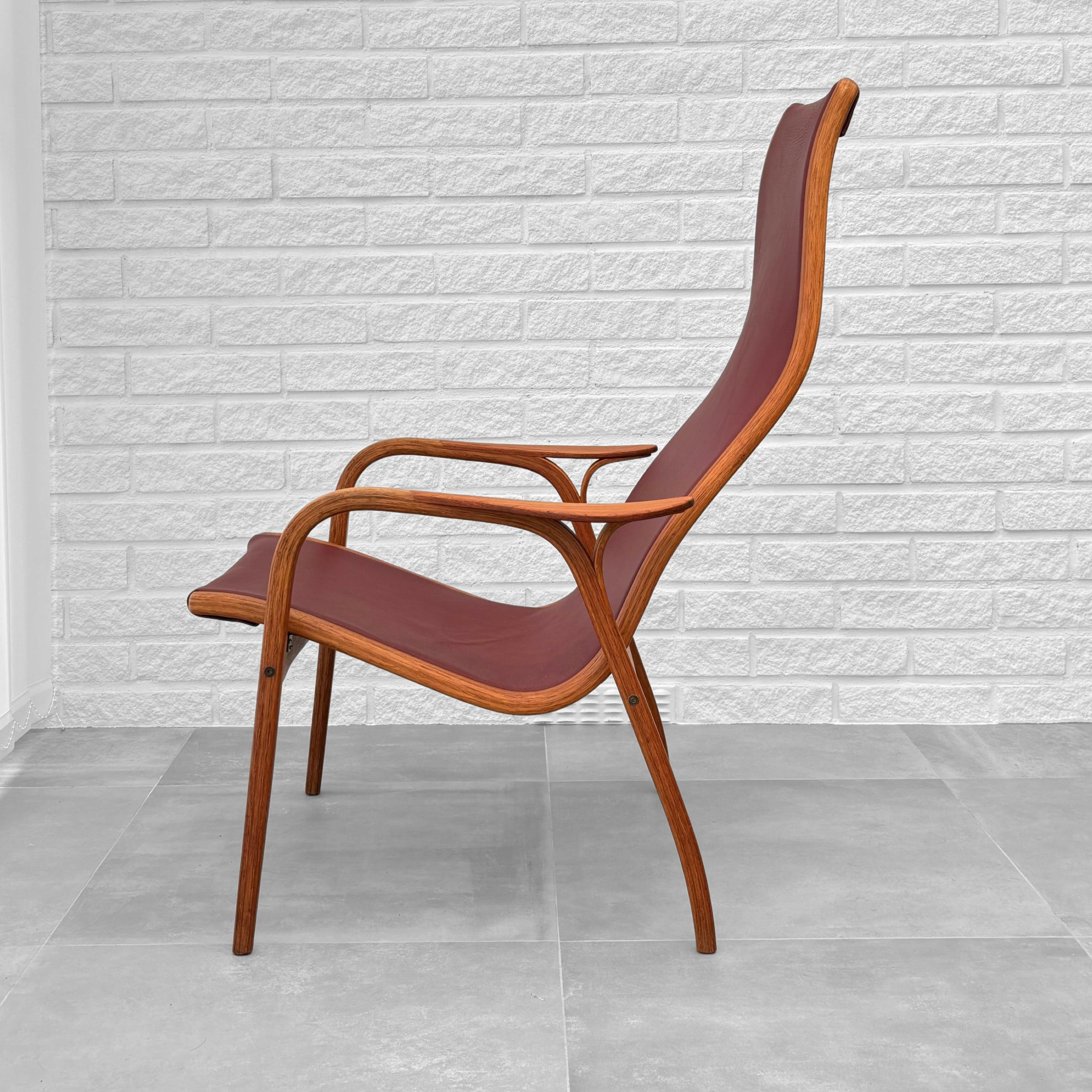 Leather Lamino lounge chair by Yngve Ekström for Swedese, oak and teak, Sweden 1950s