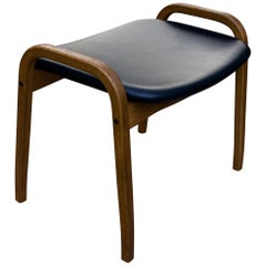 Lamino Ottoman in Black Leather by Yngve Ekström for Swedese