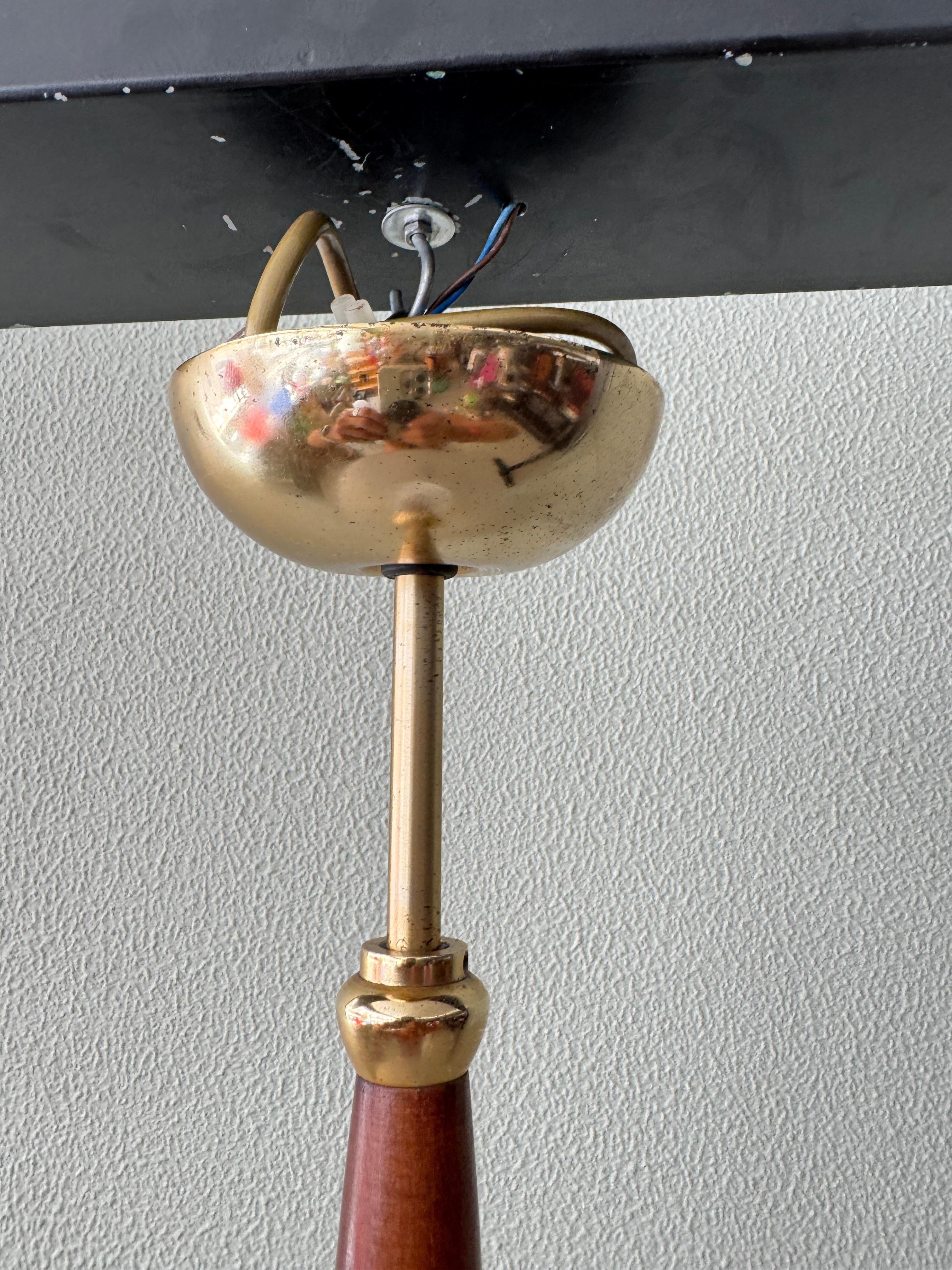 Lamiprogetti BAJA Lampada a sospensione in ottone e teak con vetro satinato Italia anni '80 in vendita 3