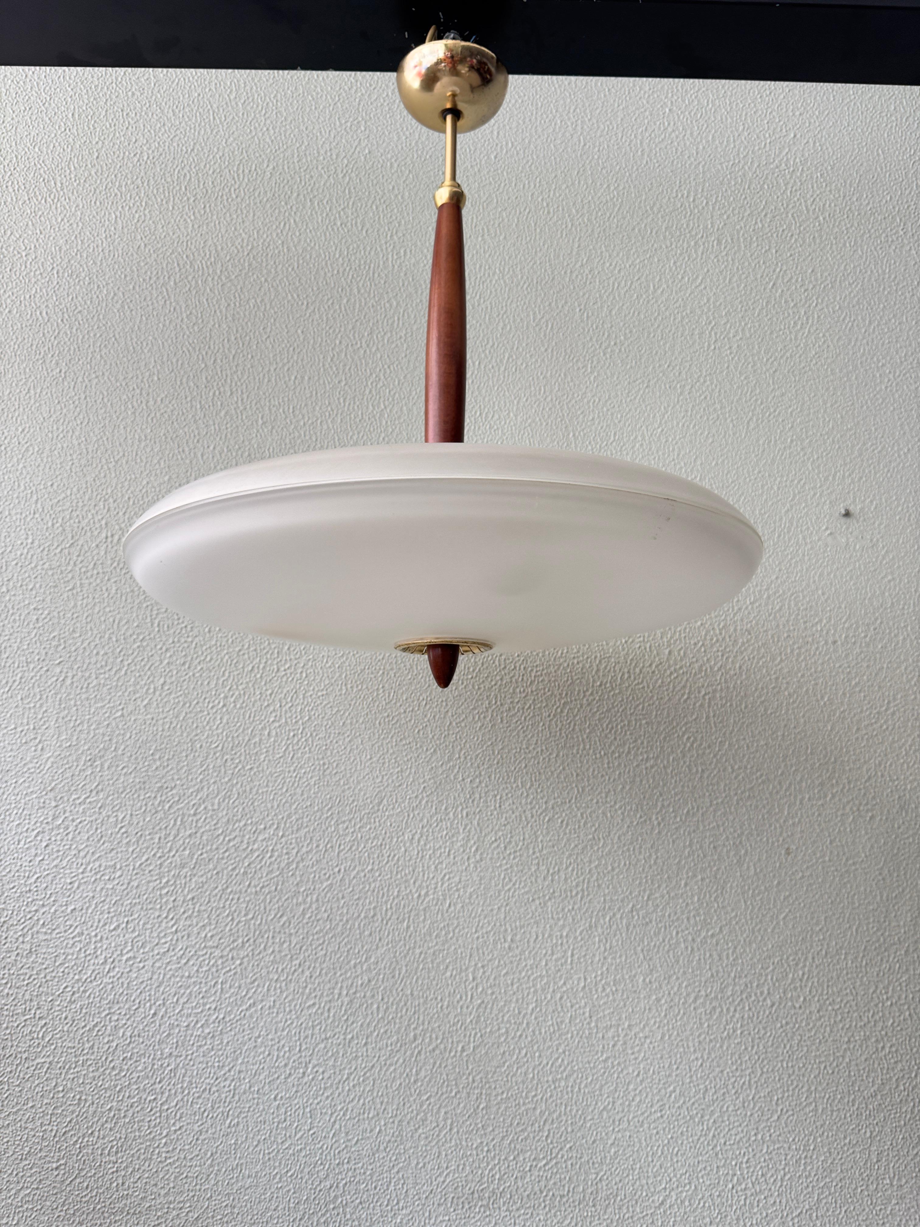 Lamiprogetti BAJA Lampada a sospensione in ottone e teak con vetro satinato Italia anni '80 in vendita 8