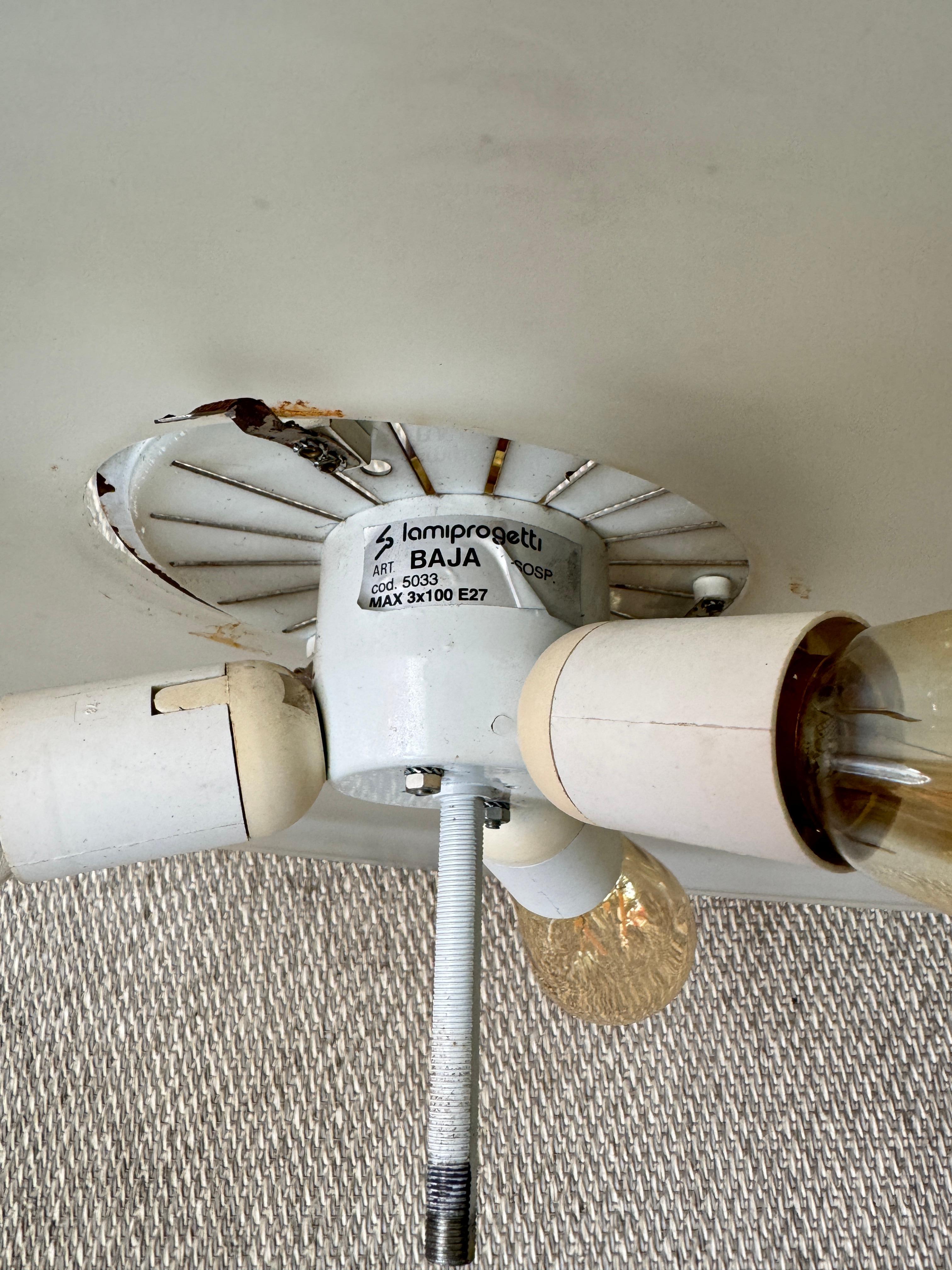 Lamiprogetti BAJA Lampada a sospensione in ottone e teak con vetro satinato Italia anni '80 in vendita 11