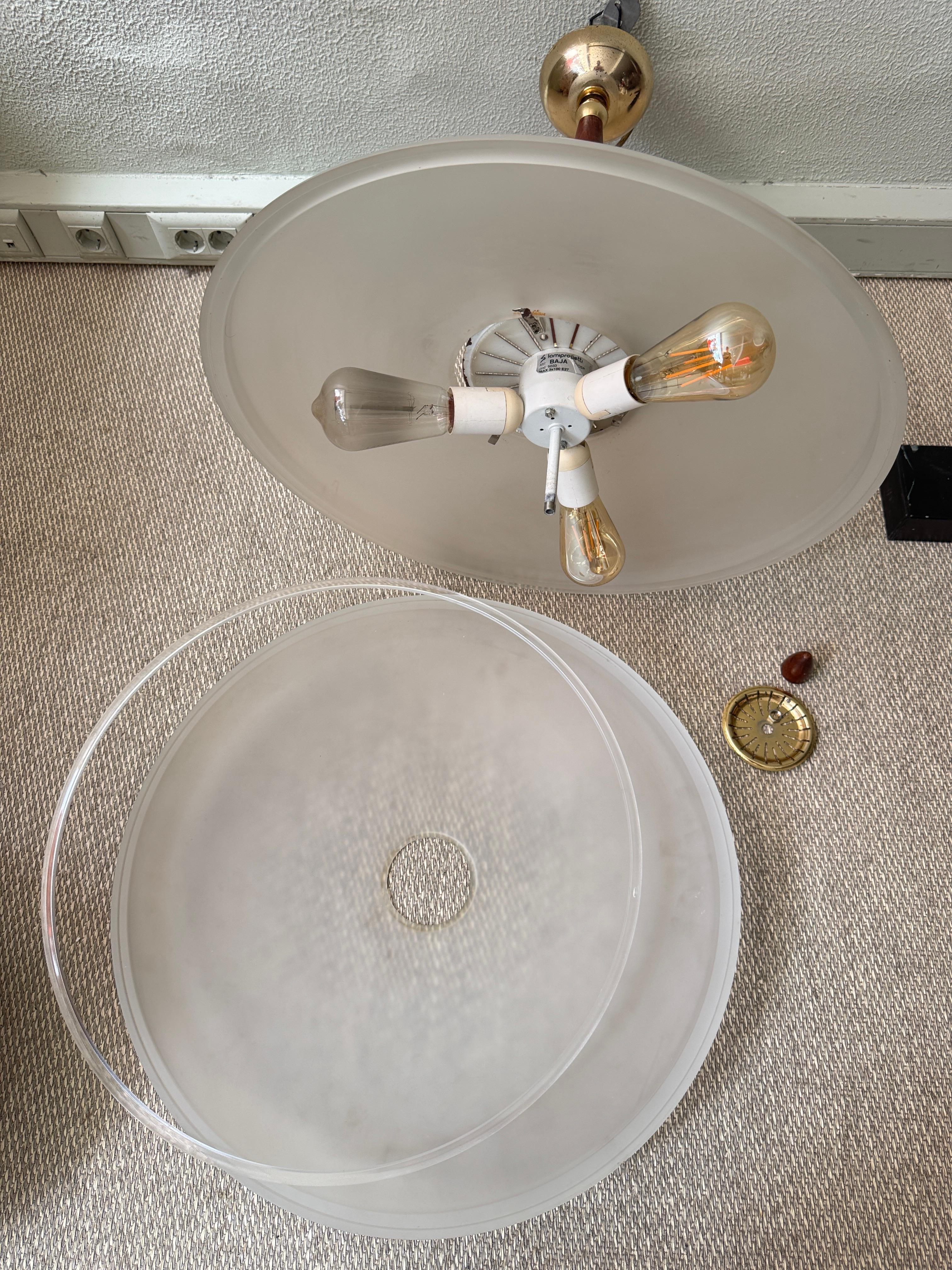 Lamiprogetti BAJA Lampada a sospensione in ottone e teak con vetro satinato Italia anni '80 in vendita 13