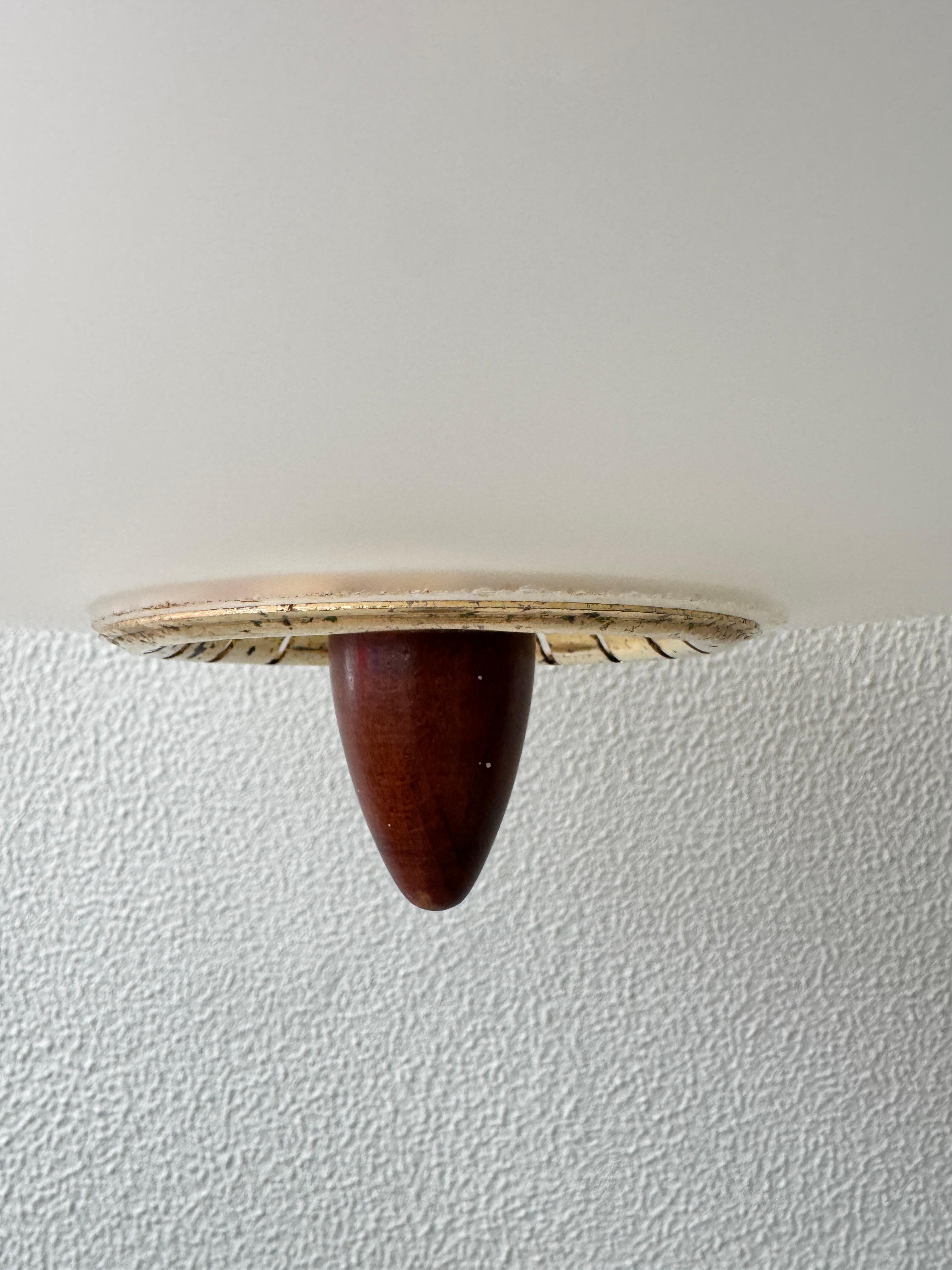 Ottone Lamiprogetti BAJA Lampada a sospensione in ottone e teak con vetro satinato Italia anni '80 in vendita