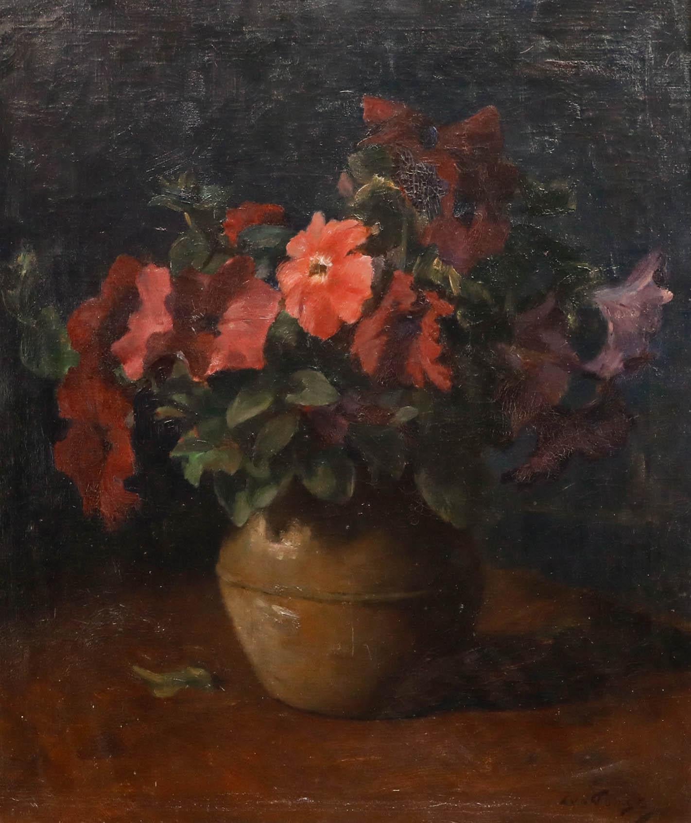 Lammert Van der Tonge (1871-1937) - Gerahmtes Öl des frühen 20. Jahrhunderts, Petunien – Painting von Tonge, Lammert Leire van der