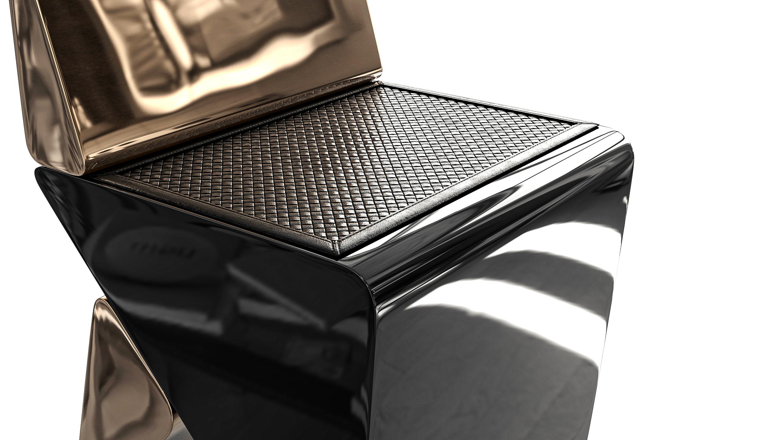 „L'amore Dell'anima“-Stuhl, achtteilig, Bronze und gewebtes Leder, Istanbul (Türkisch) im Angebot