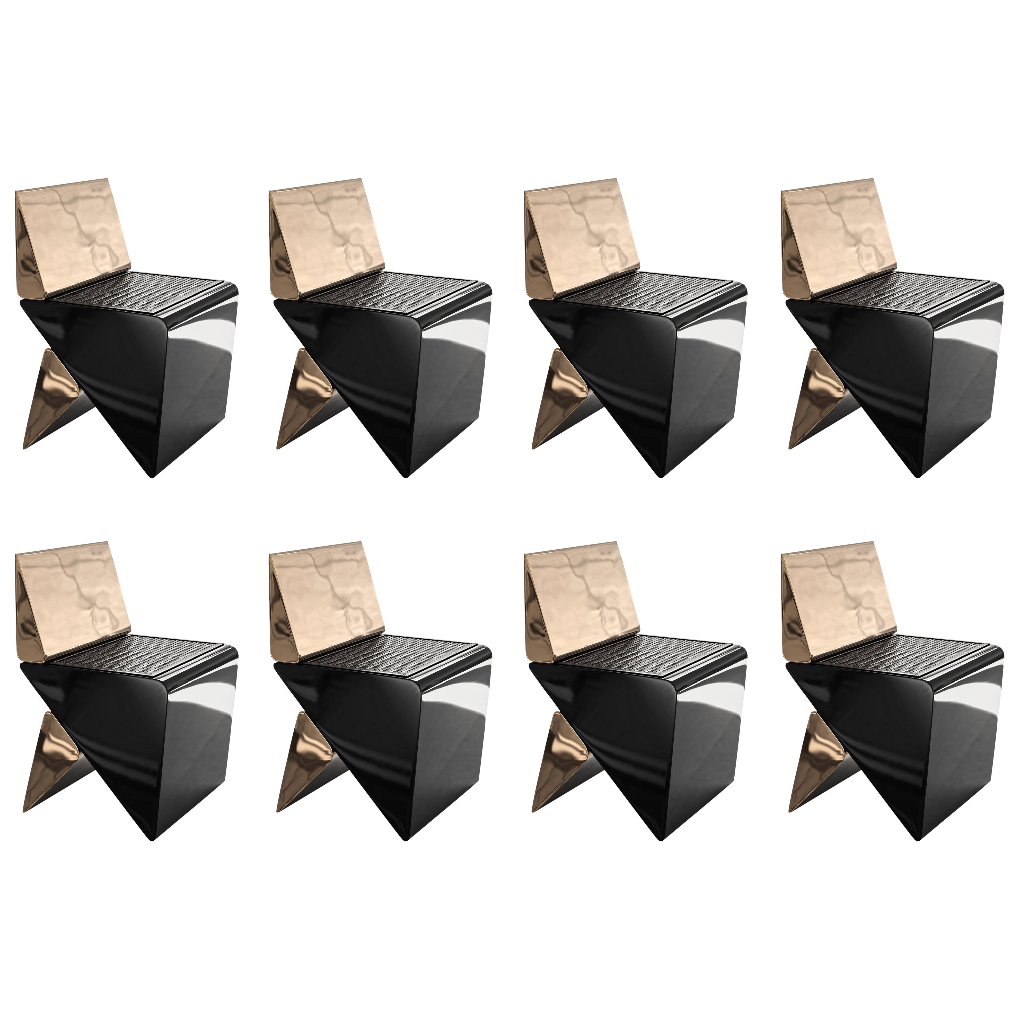 „L'amore Dell'anima“-Stuhl, achtteilig, Bronze und gewebtes Leder, Istanbul im Angebot 6