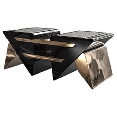 "L'amore Dell'anima" Coffee Table with Bronze and Woven Leather, Istanbul