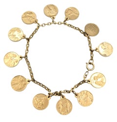 L'Amour 12 Months of the Year Coin Charm Bracelet in 14 Karat Yellow Gold