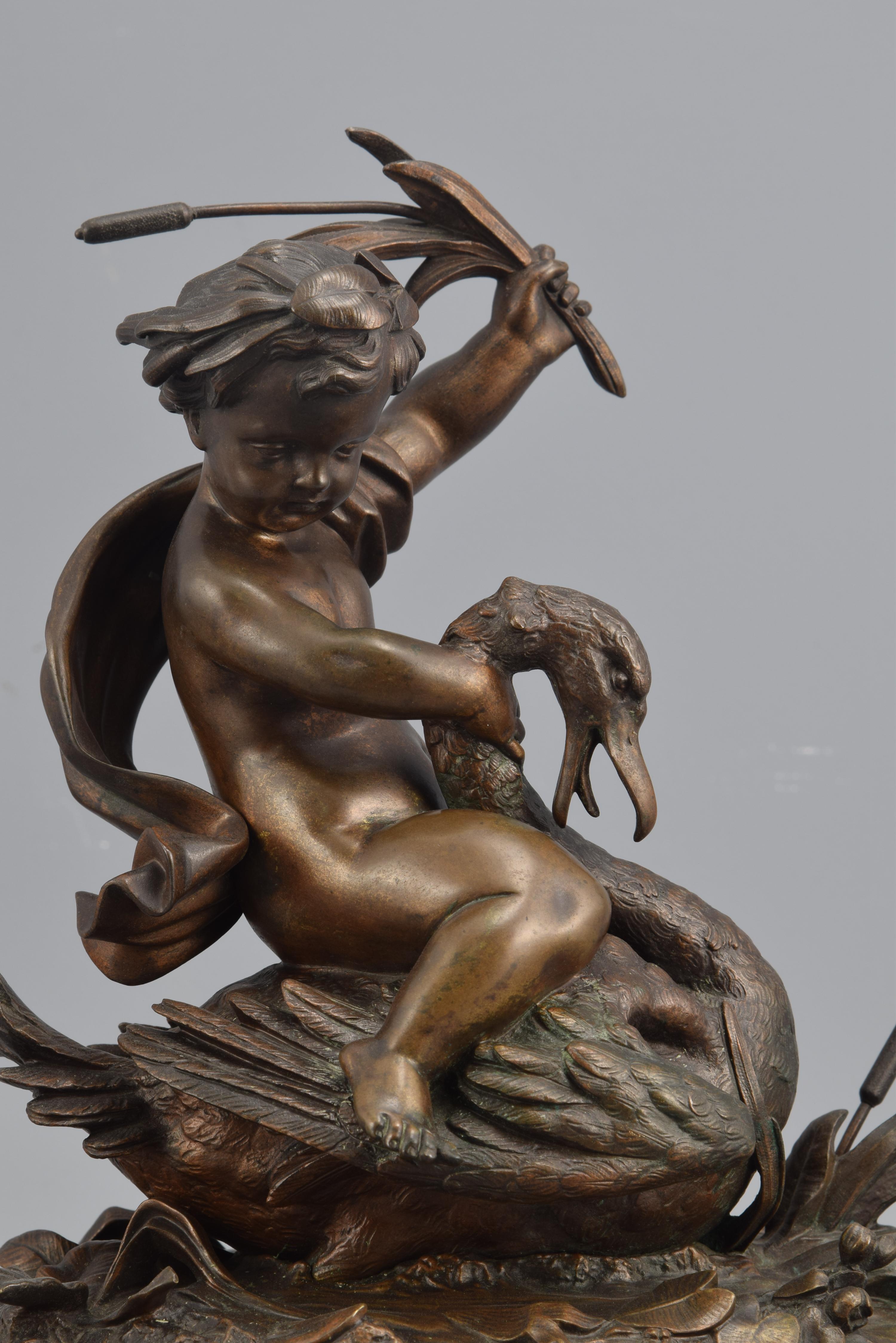 19th Century L'amour domptant la grâce 'Love dominating Grace', Bronze, Marble, France