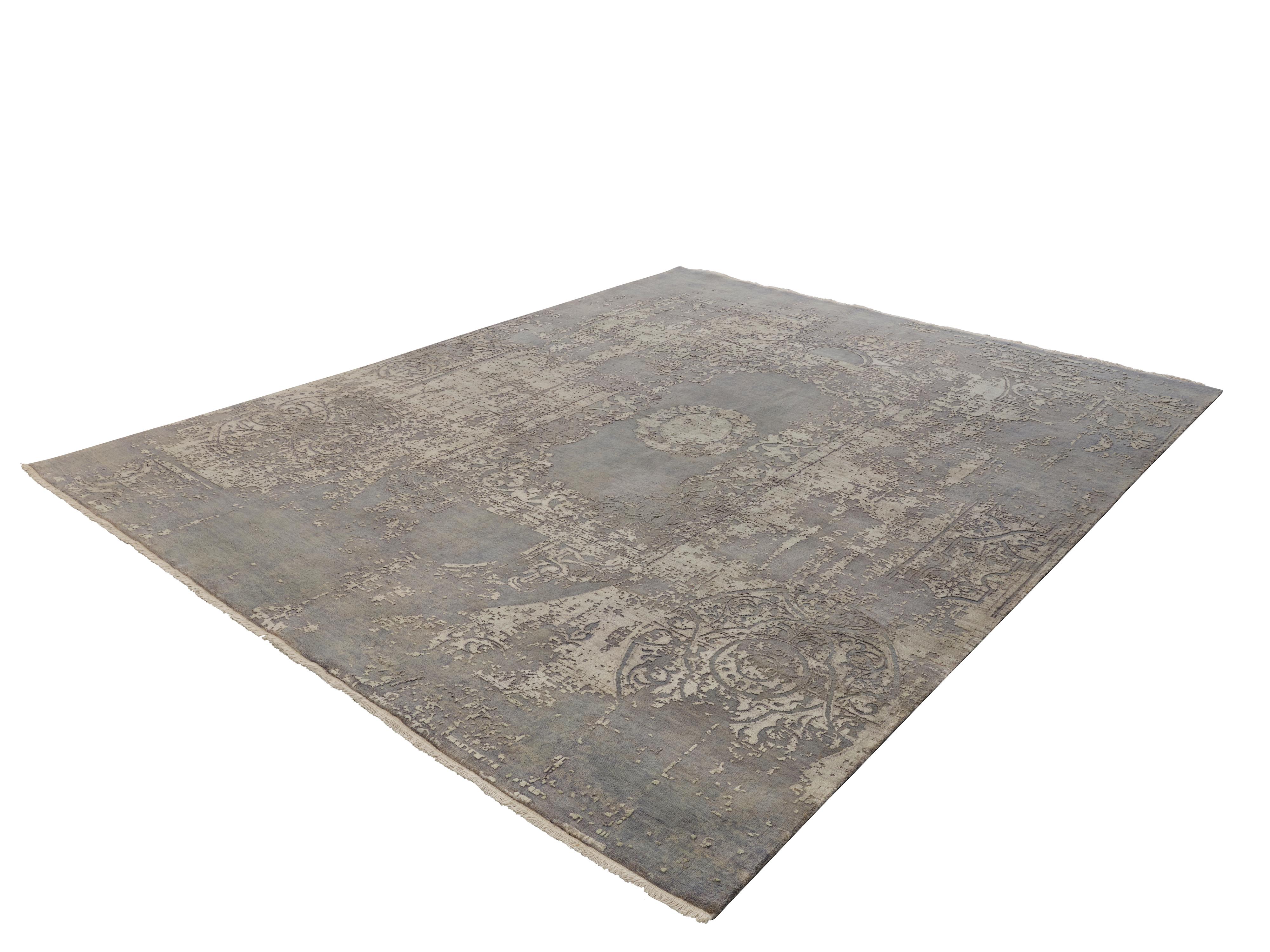 Contemporary L'AMOUR Hand Knotted French Rococo Inspired Wool and Silk Rug by Hands For Sale