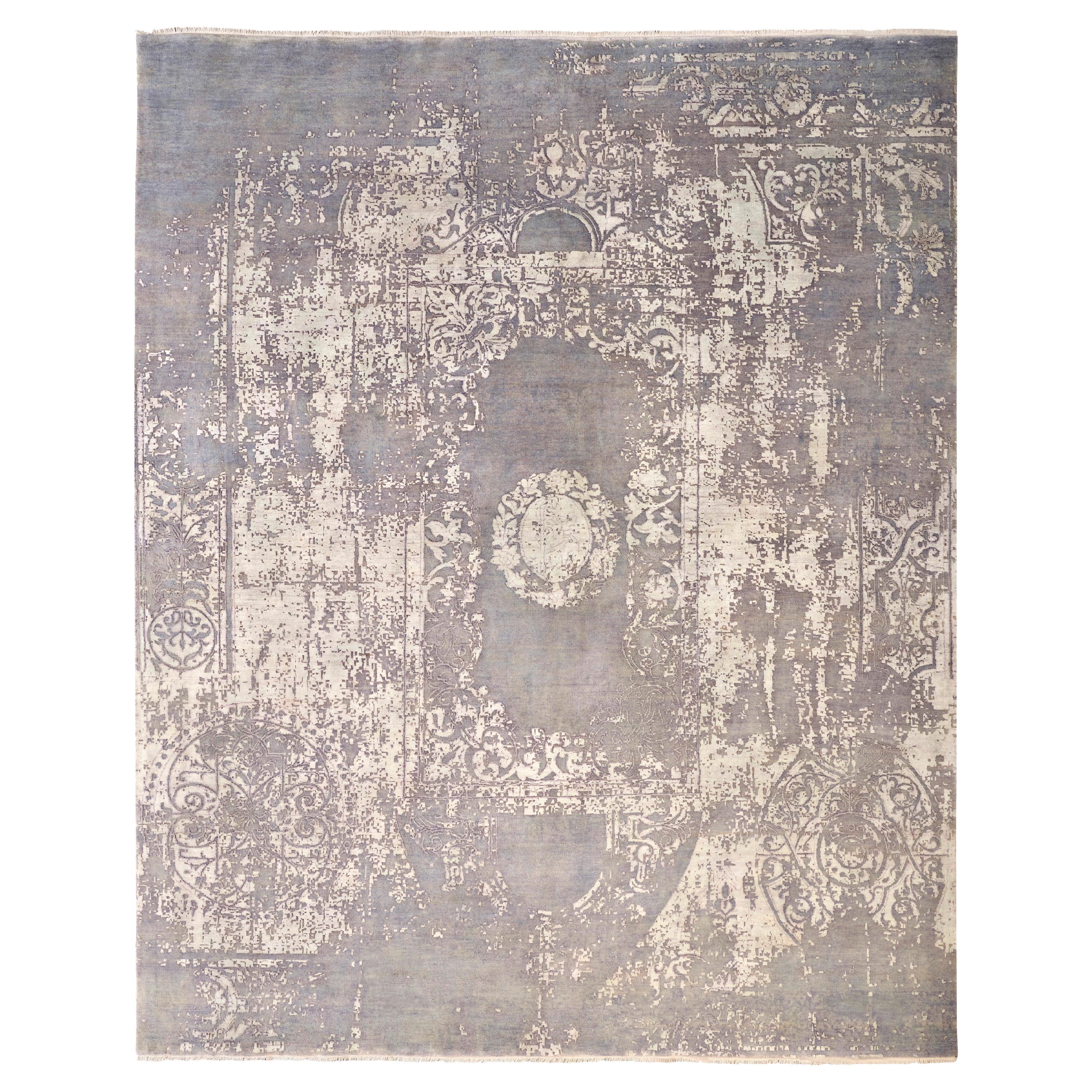 L'AMOUR Hand Knotted French Rococo Inspired Wool and Silk Rug by Hands For Sale