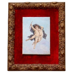 L'Amour Vainqueur, a French 19th Century Framed Hand Painted Porcelain Plaque