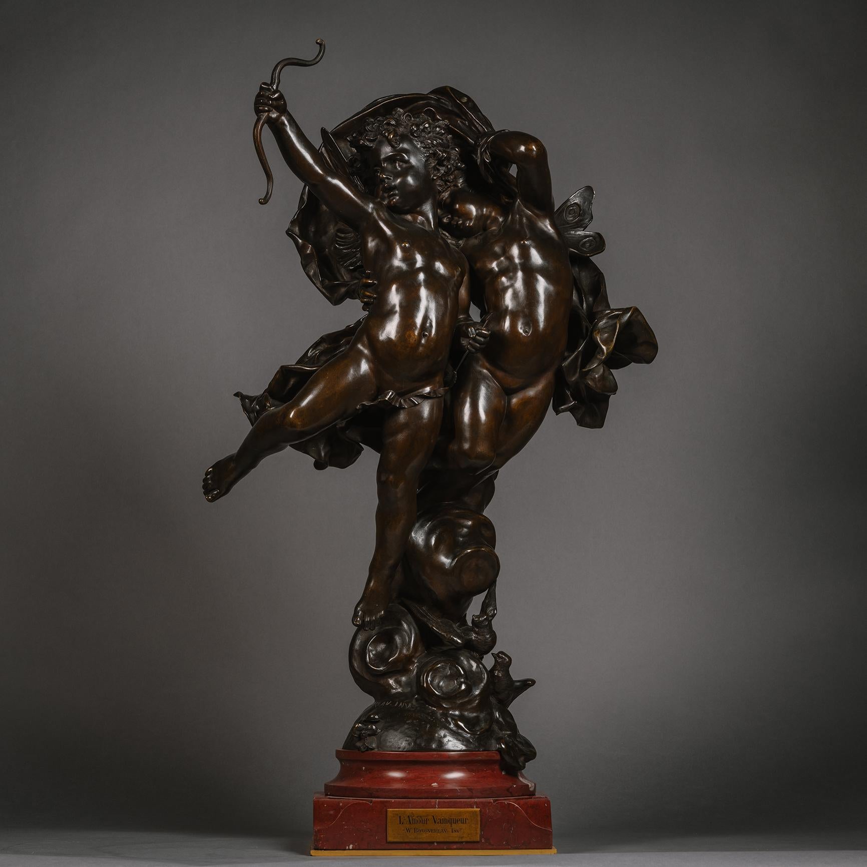 A Fine Patinated Bronze Figural Group of  Cupid and Psyche, Entitled 'L'Amour Vainqueur' ('A Love Vanquished') By Adolphe Itasse (French, 1830 - 1893). 

On a revolving rouge de France marble base.

Signed and dated ‘A. Itasse / Scvpt / 1887’,