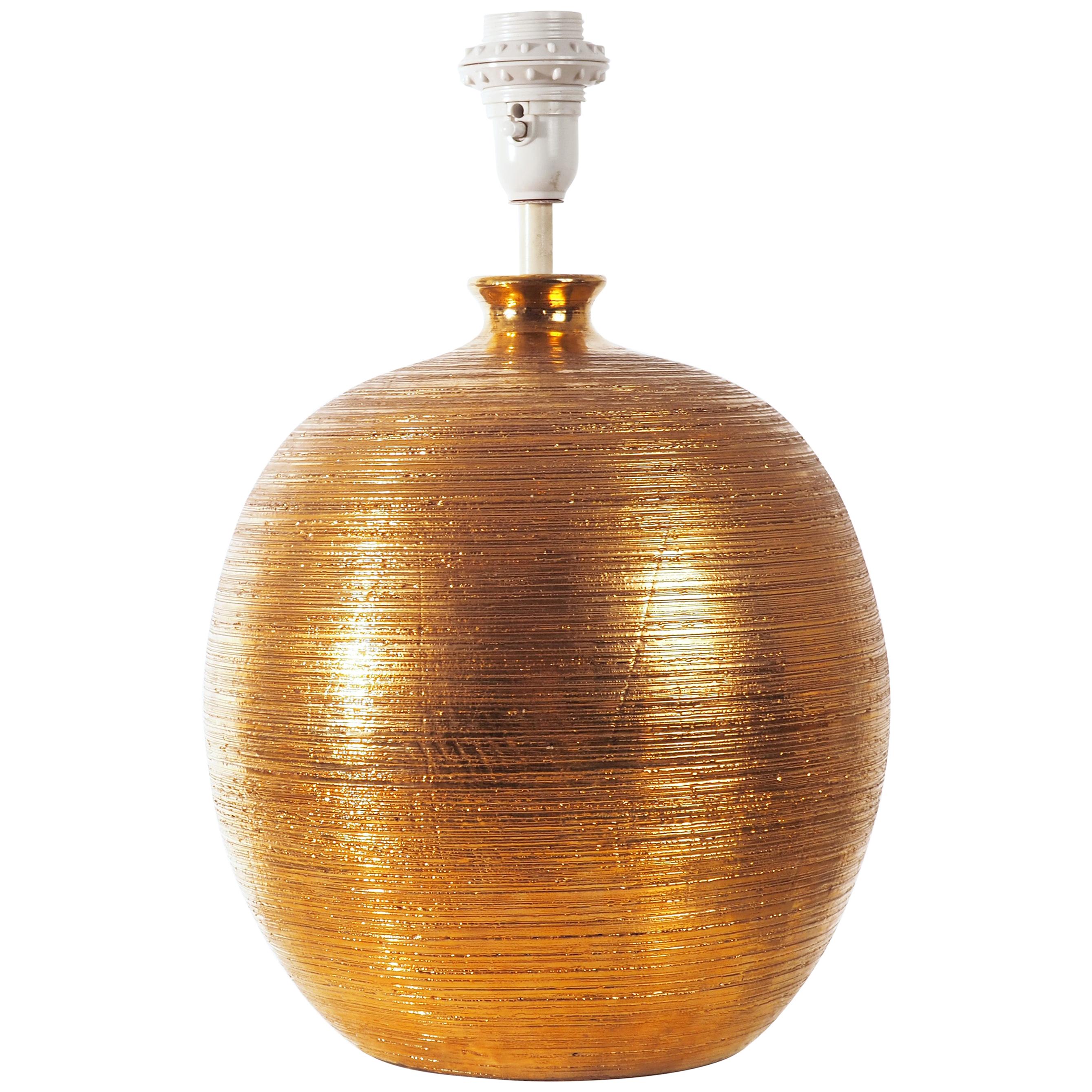 Golden glazed ceramic Lamp Base by Bitossi, Italy