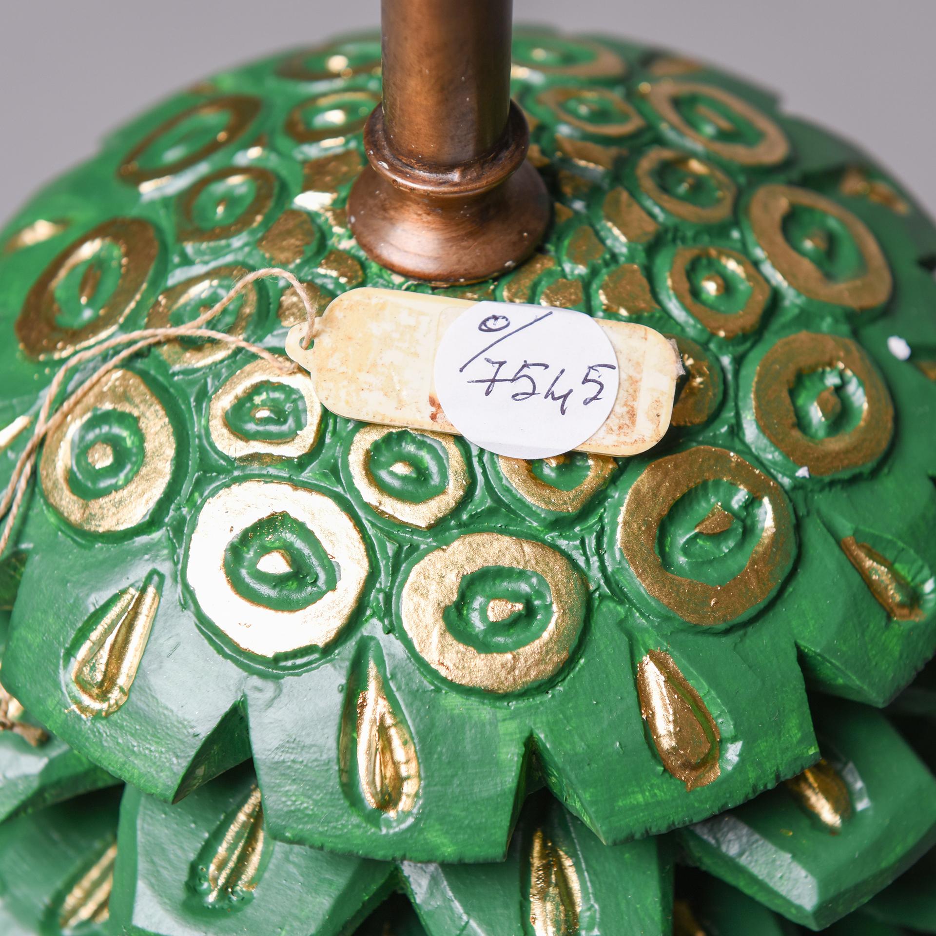 Lamp Base with Large Green Wooden Pine Cone For Sale 2