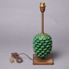 Hand-Painted Fruitwood Table Lamp with Pine Cone Design, Italy