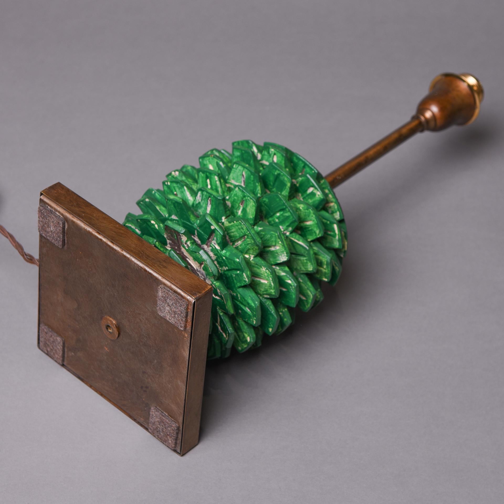 Lamp Base with Large Green Wooden Pine Cone In Excellent Condition For Sale In Alessandria, Piemonte