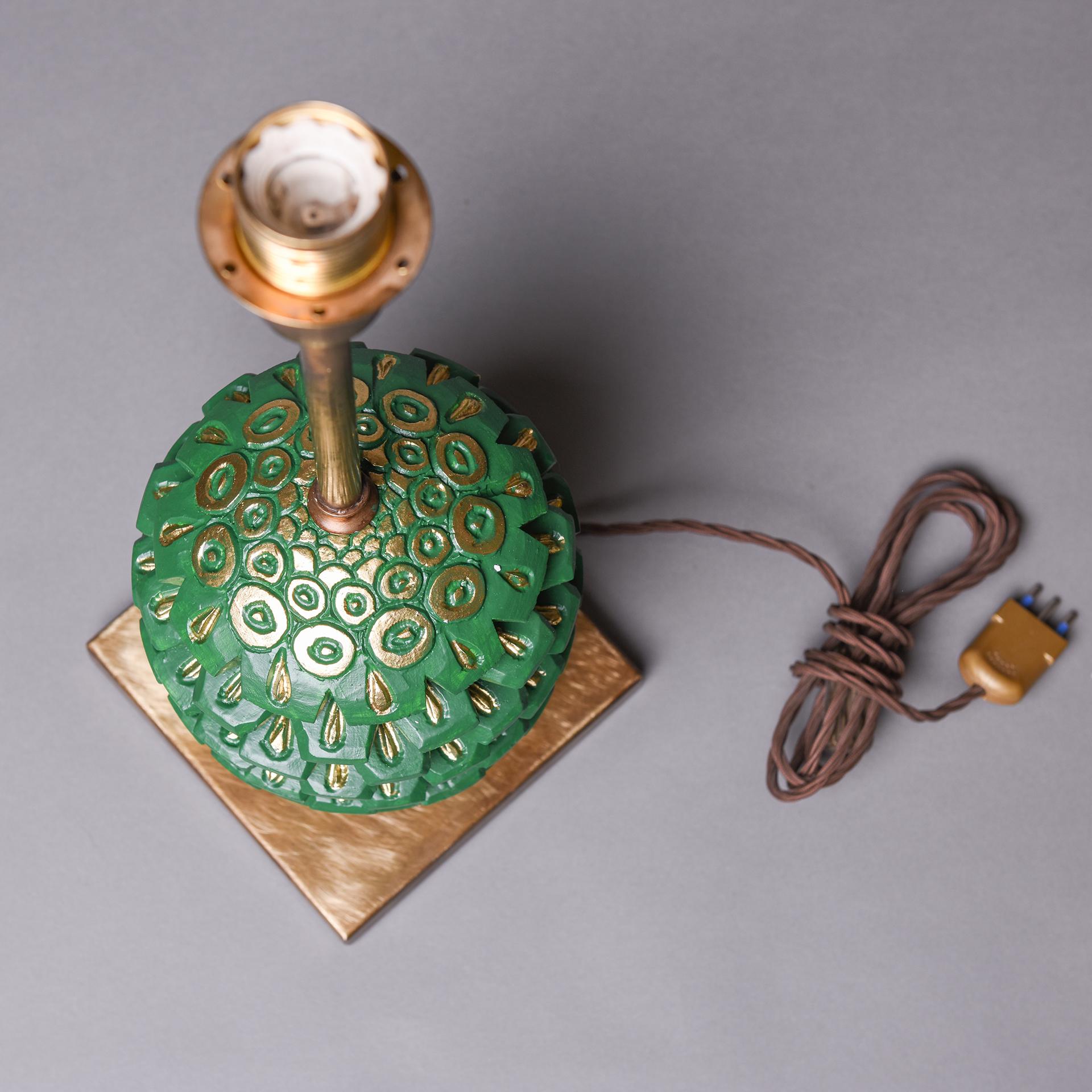 Lamp Base with Large Green Wooden Pine Cone For Sale 1