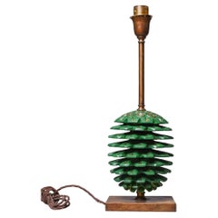 Lamp Base with Large Green Wooden Pine Cone Lamp Base with Large Green Wooden Pine Cone