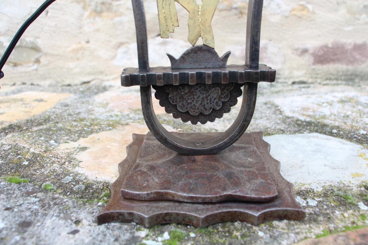 French Lamp By Edgar Brandt In Art Deco Wrought Iron For Sale