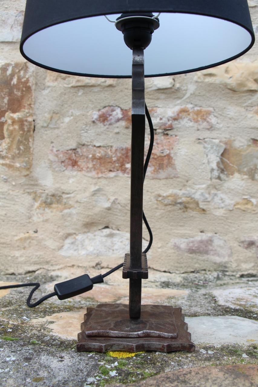 Mid-20th Century Lamp By Edgar Brandt In Art Deco Wrought Iron For Sale