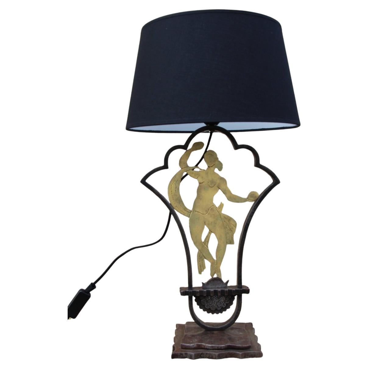 Lamp By Edgar Brandt In Art Deco Wrought Iron For Sale