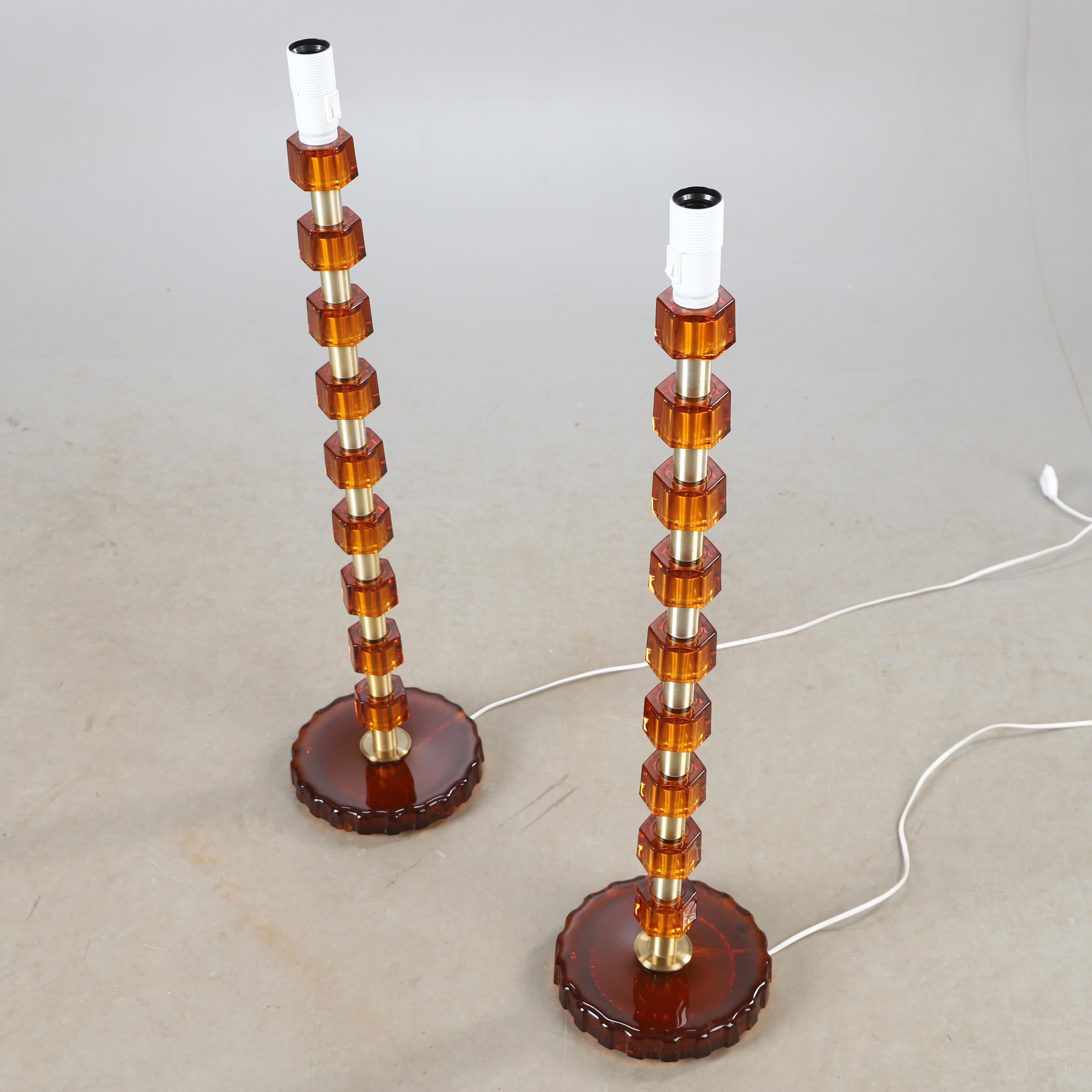 Nybro Armaturfabrik Floor lamps amber Cast Glass & Brass Signed Sweden 1960 For Sale 1