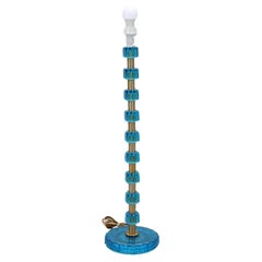 Lamp by Nybro Armaturfabrik  Blue Cast Glass & Brass  Signed Sweden 1960