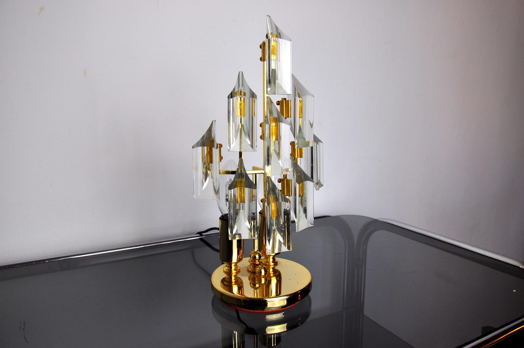 Lamp by Oscar Torlasco for Stilkronen, Cut Glass Murano, Italy, 1970 In Good Condition For Sale In BARCELONA, ES