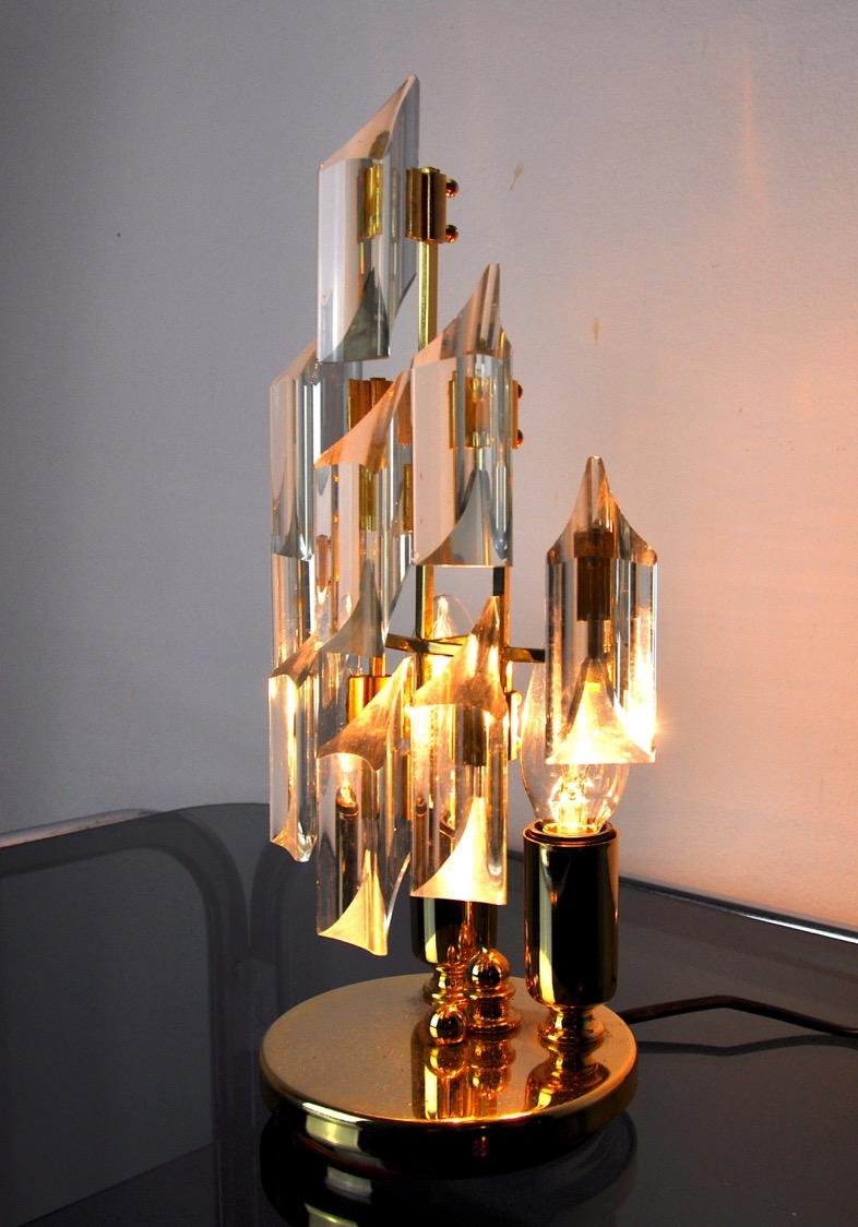 Late 20th Century Lamp by Oscar Torlasco for Stilkronen, Cut Glass Murano, Italy, 1970 For Sale