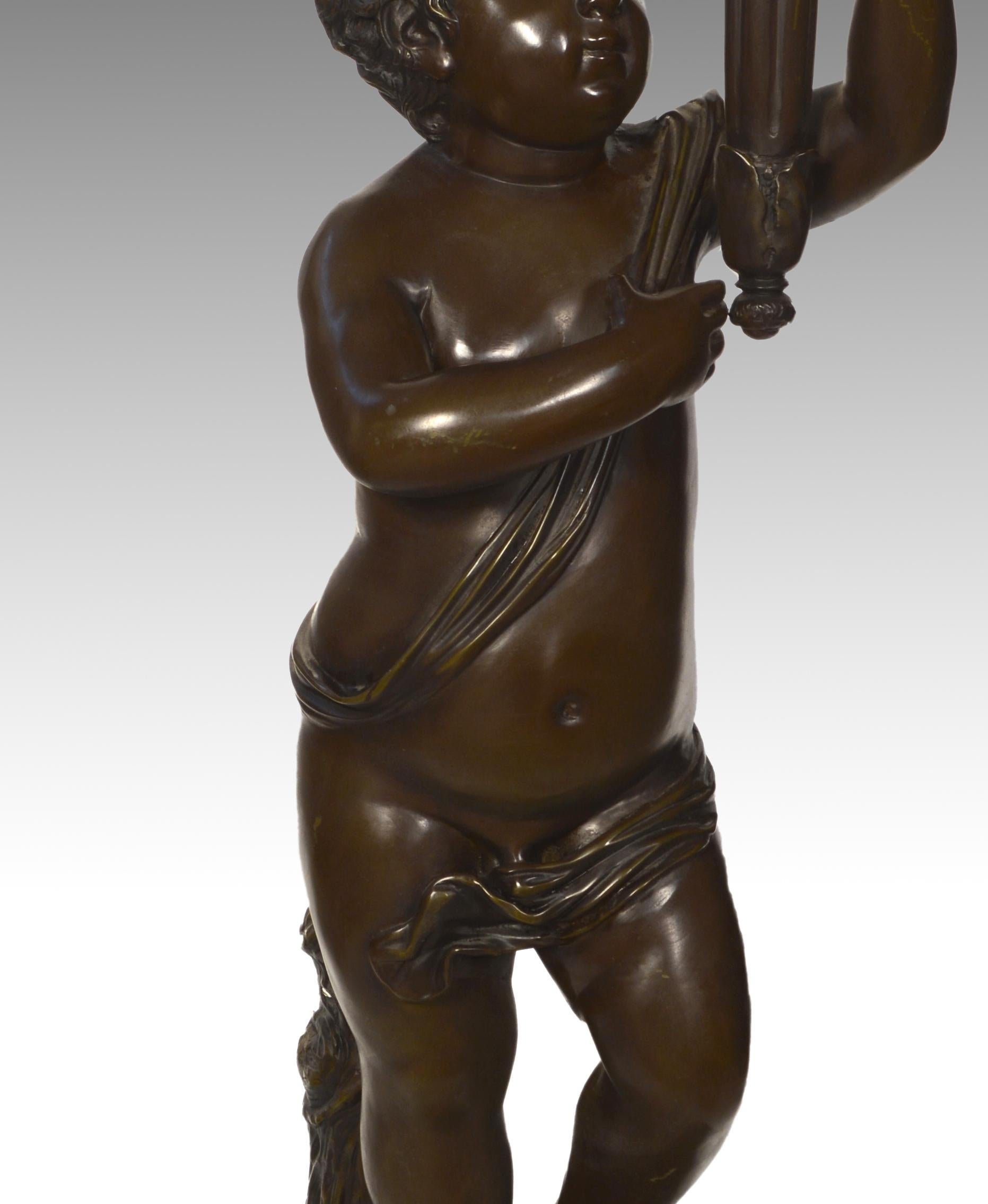 Européen Lampe « Torchière d'enfant » en bronze, XXe siècle