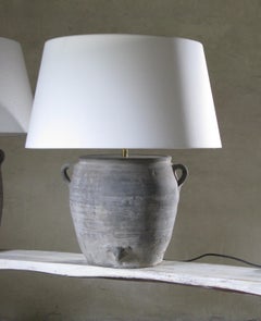 Lamp, Clay Pot Lamp, Organic Lamp, Grey Stone Lamp, Old Lamp, Linen Shade
