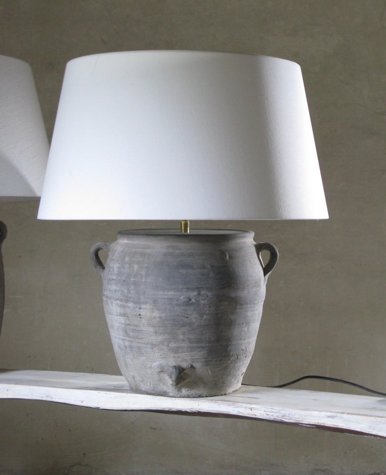 Lamp, Clay Pot Lamp, Organic Lamp, Grey Stone Lamp, Old Lamp, Linen