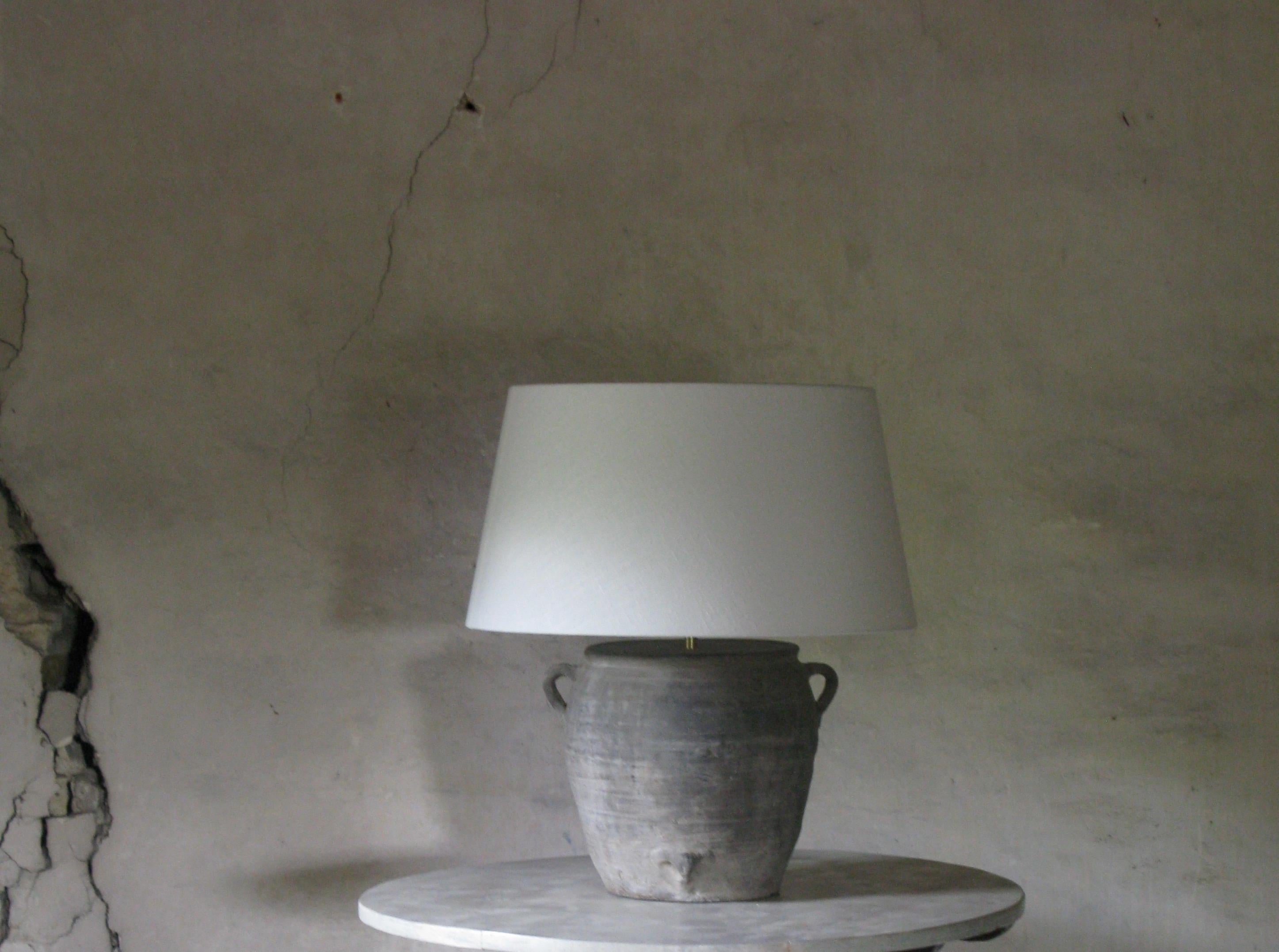 Afghan Lamp, Clay Pot Lamp, Organic Lamp, Grey Stone Lamp, Old Lamp, Linen Shade