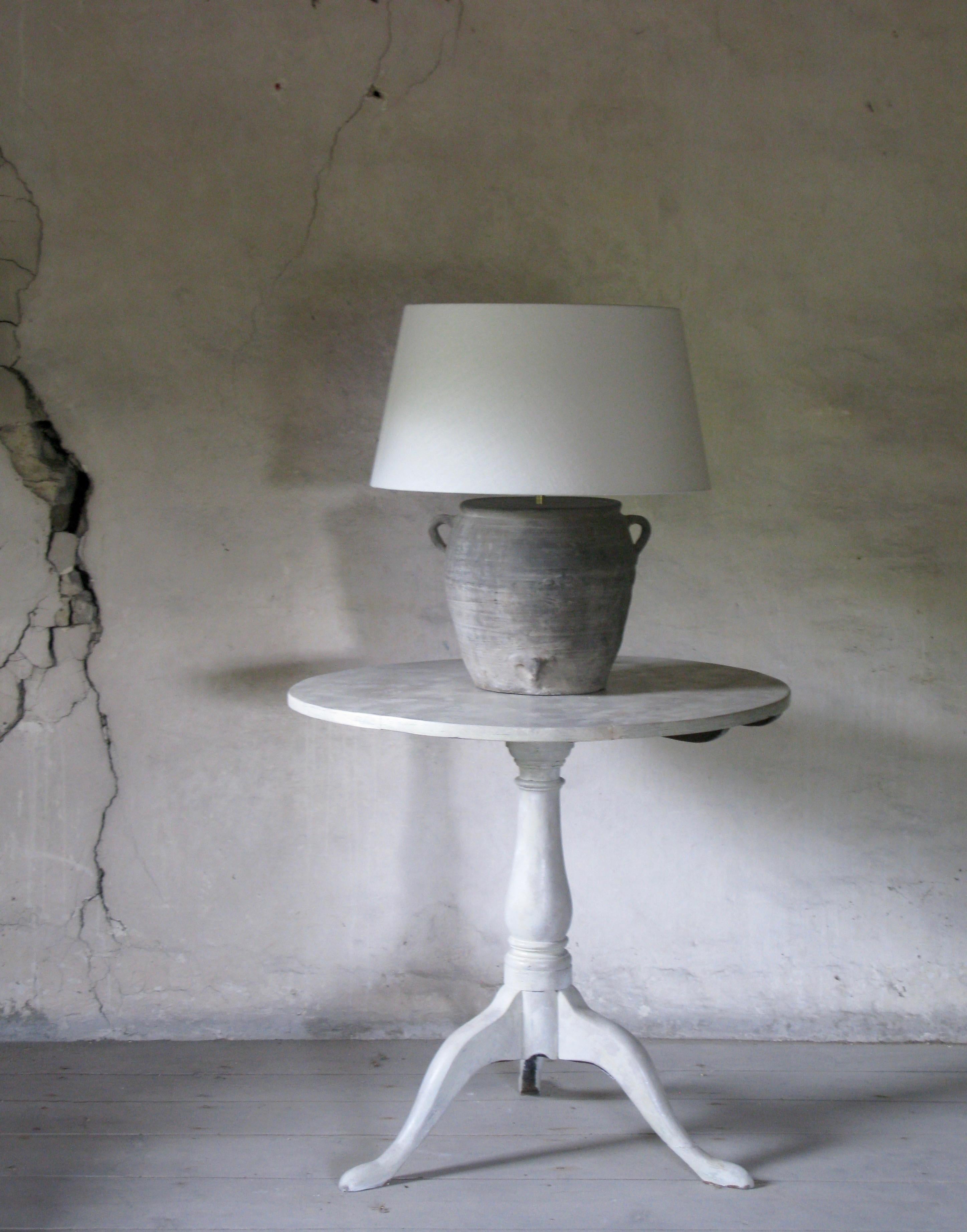 Lamp, Clay Pot Lamp, Organic Lamp, Grey Stone Lamp, Old Lamp, Linen Shade 1