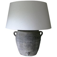 Lamp, Clay Pot Lamp, Organic Lamp, Grey Stone Lamp, Old Lamp, Linen Shade