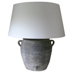 Lamp, Clay Pot Lamp, Organic Lamp, Grey Stone Lamp, Old Lamp, Linen Shade