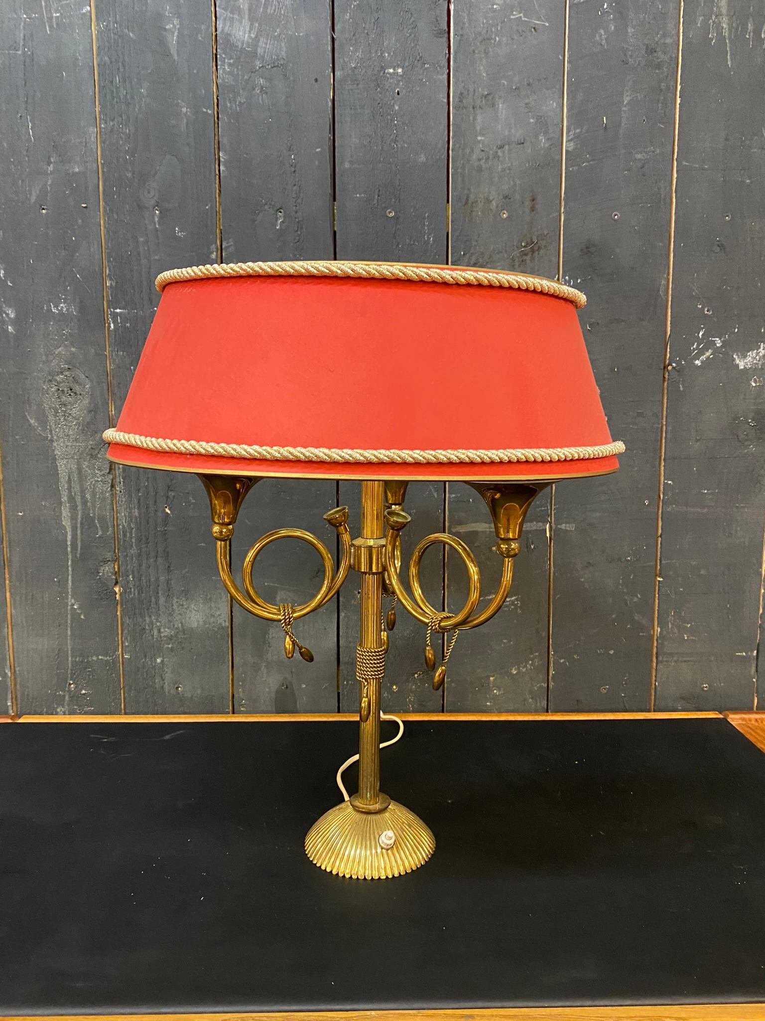 French Lamp Decorated with Brass Stilt Decors, circa 1950 For Sale