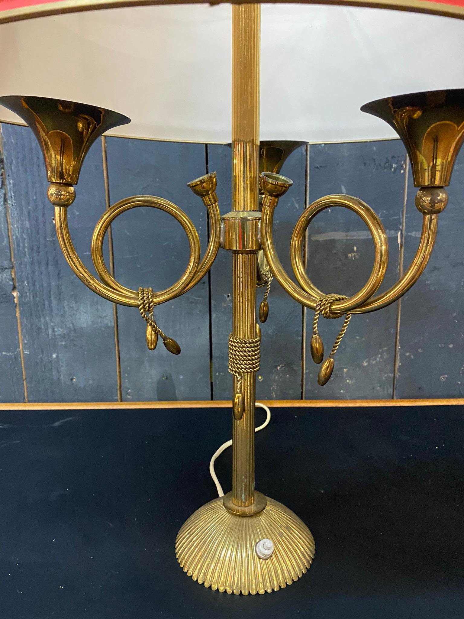 Lamp Decorated with Brass Stilt Decors, circa 1950 In Good Condition For Sale In Mouscron, WHT