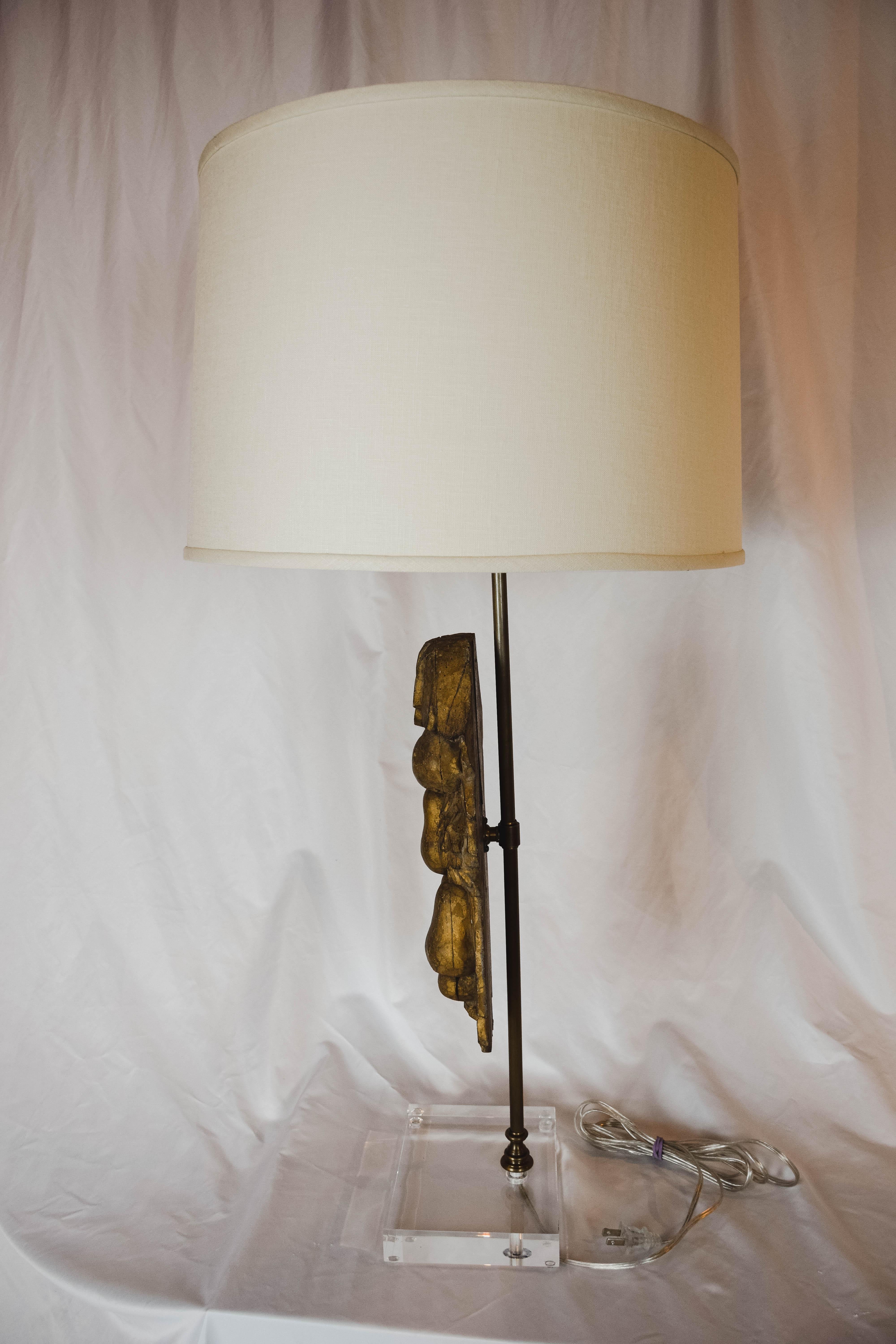 Lamp Designed with Antique Portuguese Architectural Element In Good Condition In Houston, TX