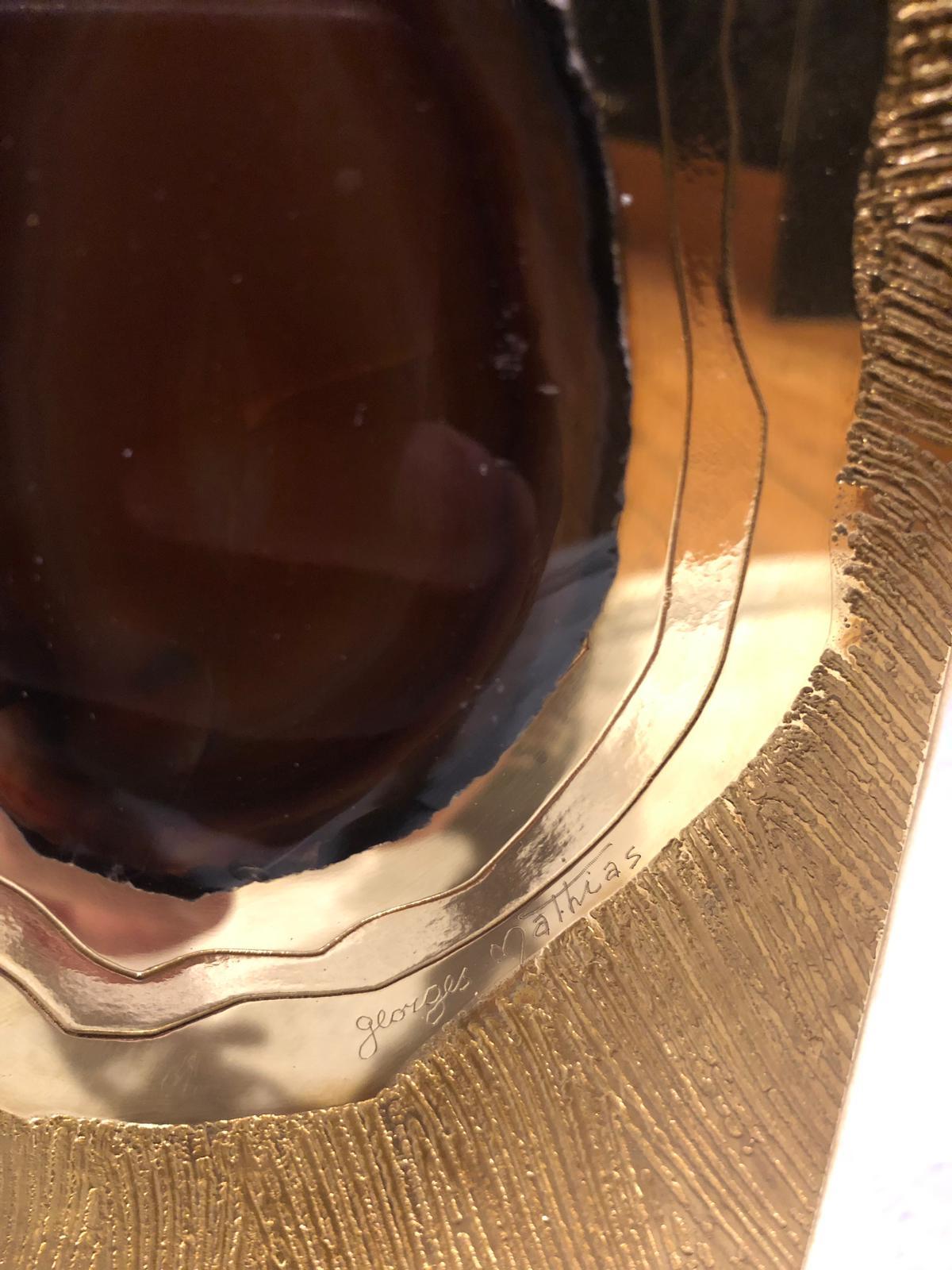 Lamp Etched Brass with Agate by Georges Mathias, circa 1980 For Sale 3