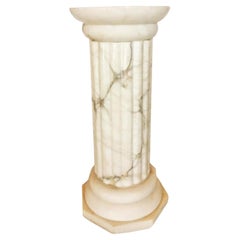 Lamp Floor or Table Alabaster Marble White Classical Greek Colunm Form, Italy